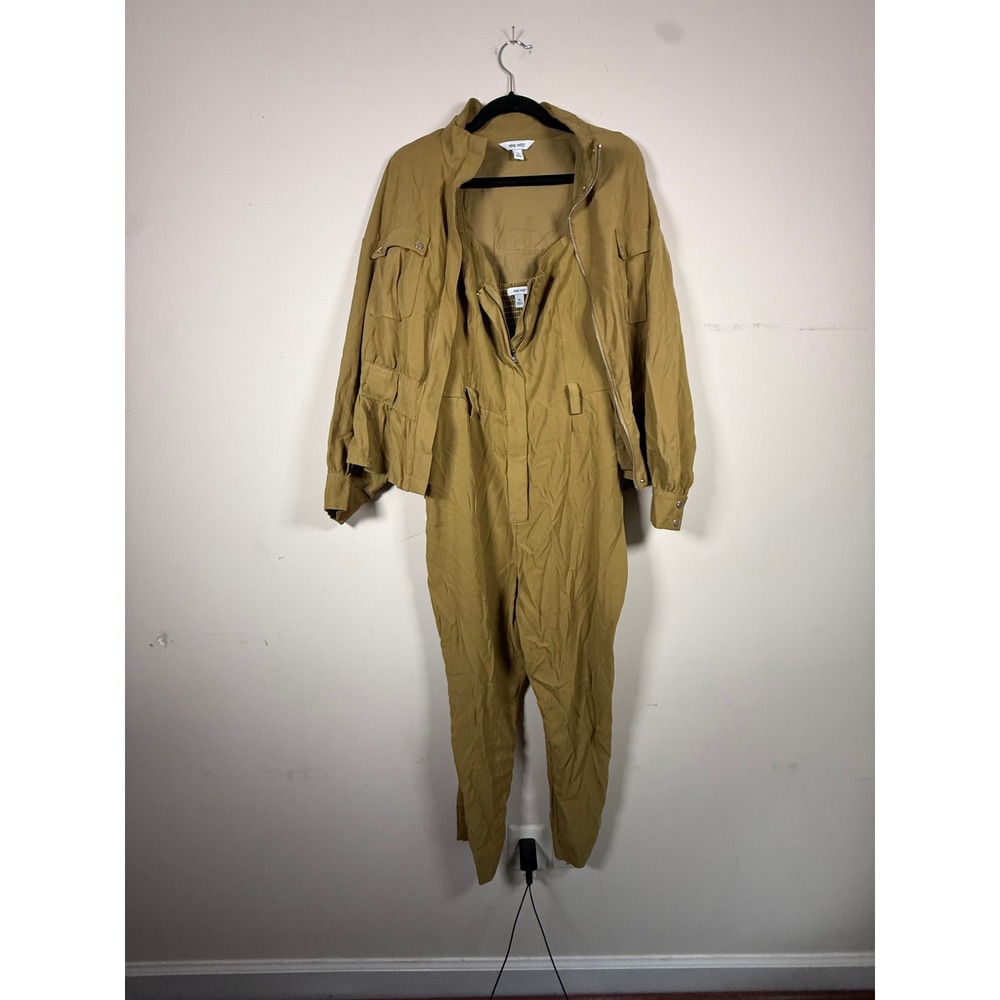 Nine West Womens 2 Piece Set Jumpsuit & Utility Jacket Khaki XL Cargo Military